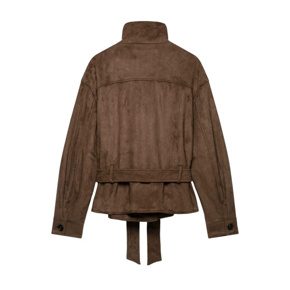ZARA Fall Winter Chic Casual Versatile Short Stand Collar Tie Front Jacket